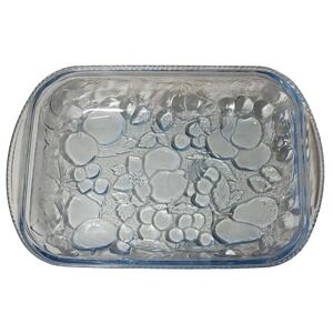 Vintage Libbey Glass Casserole Dish Orchard Blue 10x14‎ Inch Oven Proof Baking